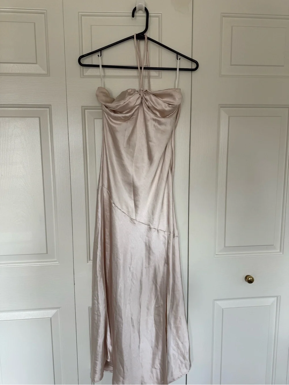 Silky Cream Satin Slip Dress with Cowl Neck